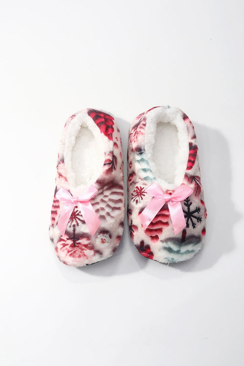 Pink Christmas Tree Print Slipper Socks