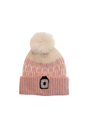 Carraig Donn Pink Chunky Knit LED Light Pom Pom Beanie Hat