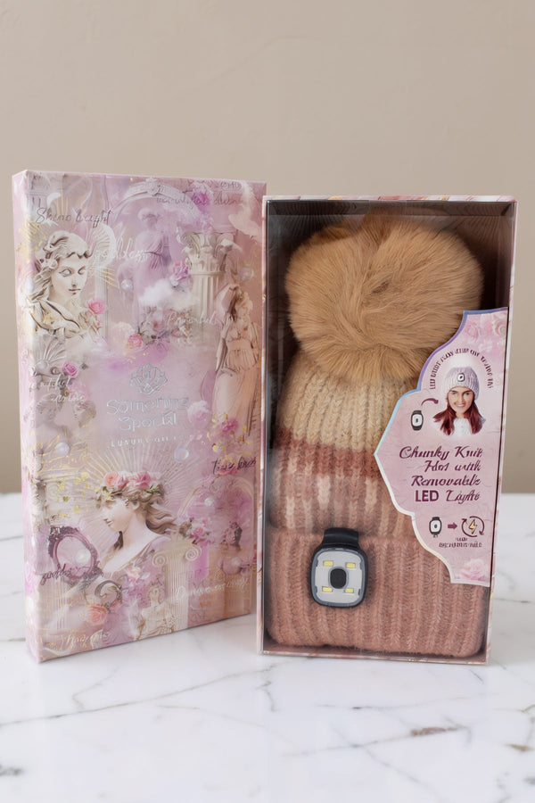 Carraig Donn Pink Chunky Knit LED Light Pom Pom Beanie Hat