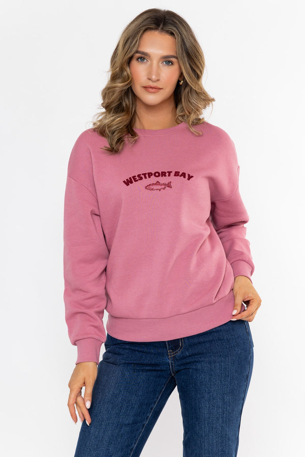 Carraig Donn Pink Cotton Blend Westport Bay Embroidered Fish Sweatshirt