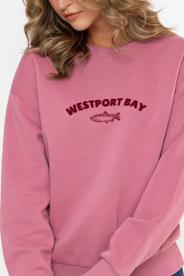 Carraig Donn Pink Cotton Blend Westport Bay Embroidered Fish Sweatshirt
