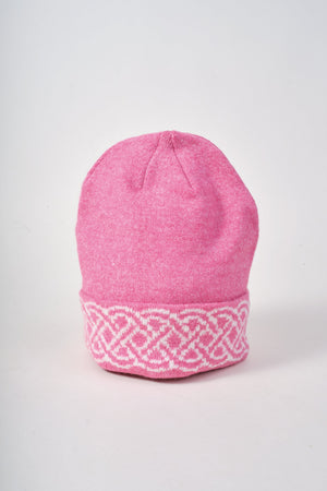 Carraig Donn Pink & Cream Knit Celtic Knot Design Hat