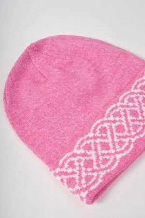 Carraig Donn Pink & Cream Knit Celtic Knot Design Hat