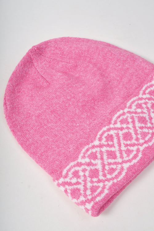 Pink & Cream Knit Celtic Knot Design Hat