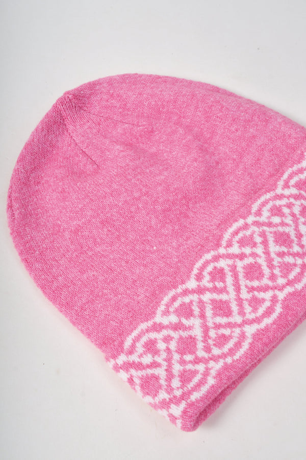 Carraig Donn Pink & Cream Knit Celtic Knot Design Hat