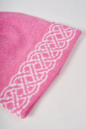 Carraig Donn Pink & Cream Knit Celtic Knot Design Hat
