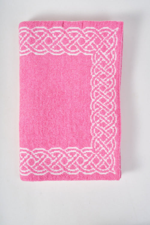 Pink & Cream Knit Celtic Knot Design Reversable Scarf