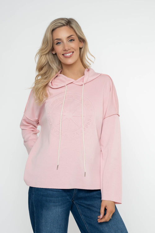 Pink Embossed Long Sleeve Hoodie