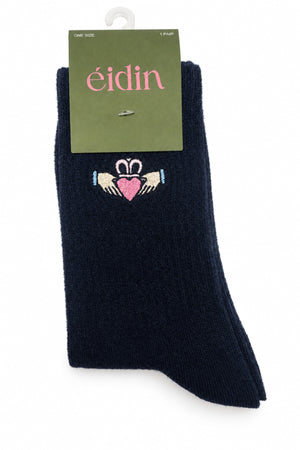 Navy Cotton Blend Claddagh Embroidered Socks