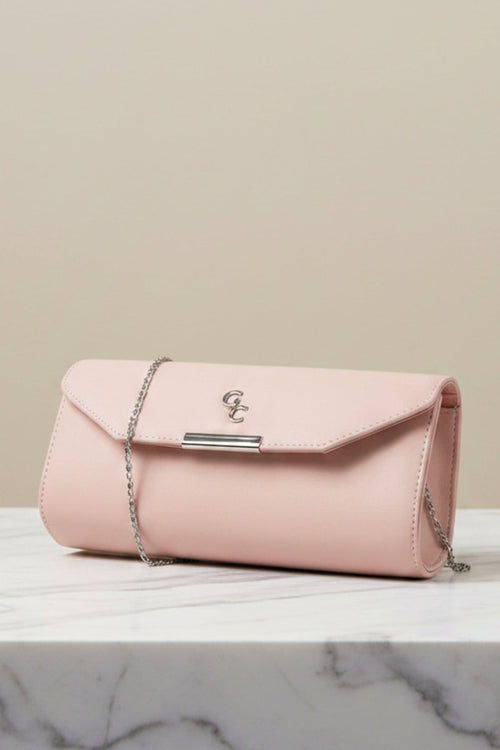 Pink Faux Leather Envelope Clutch Bag