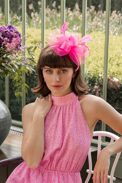 Pink Flower & Feather Fascinator