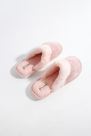 Carraig Donn Pink Fur Trim & Velour Mule Slippers