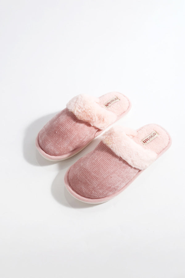 Carraig Donn Pink Fur Trim & Velour Mule Slippers