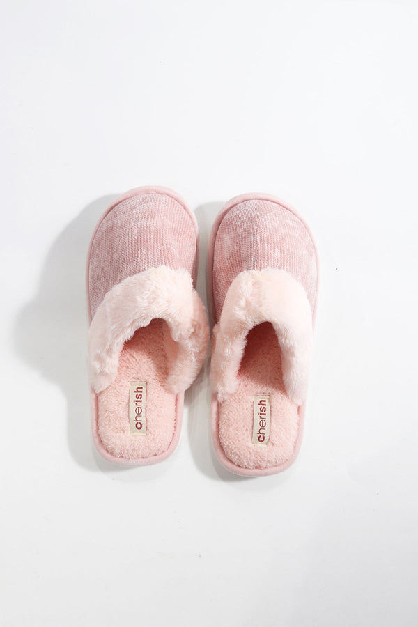 Carraig Donn Pink Fur Trim & Velour Mule Slippers