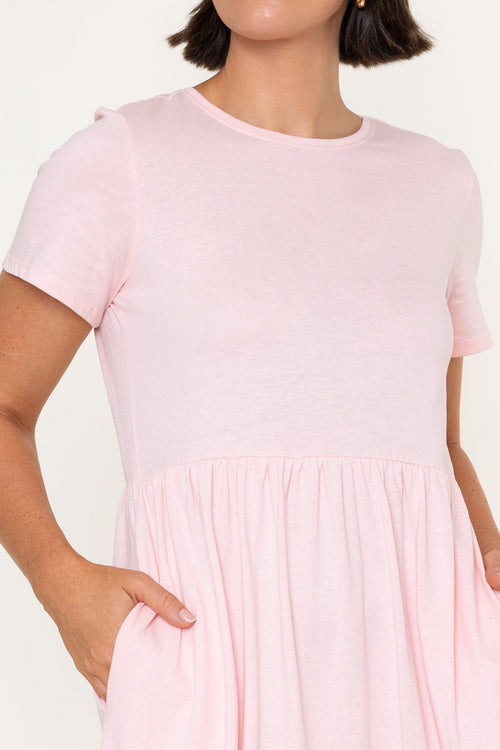 Carraig Donn Pink Jersey Tiered A-Line Short Sleeve Midi Dress