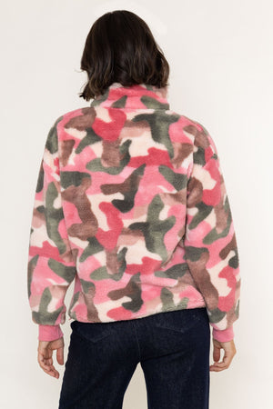 Carraig Donn Pink & Khaki Print Bonded Sherpa Half Zip Fleece