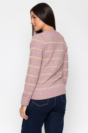 Carraig Donn Pink Knit Lurex Stripe Long Sleeve Jumper