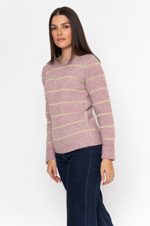 Carraig Donn Pink Knit Lurex Stripe Long Sleeve Jumper