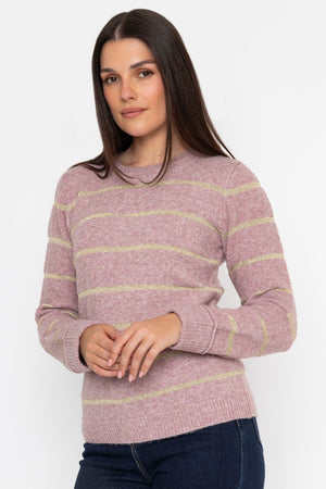 Carraig Donn Pink Knit Lurex Stripe Long Sleeve Jumper