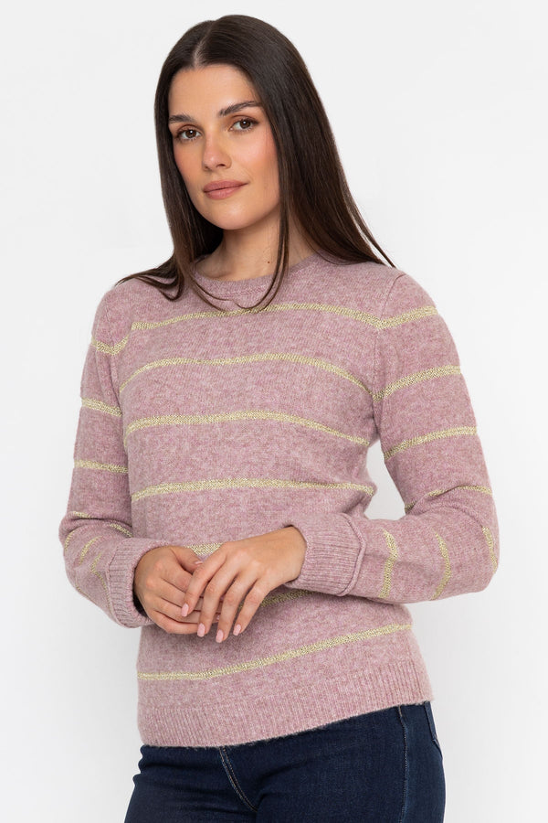 Carraig Donn Pink Knit Lurex Stripe Long Sleeve Jumper