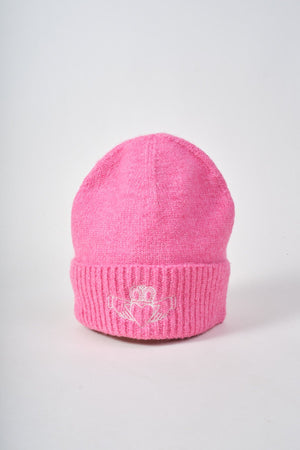 Carraig Donn Pink Knit White Embroidered Claddagh Design Hat