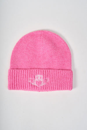 Carraig Donn Pink Knit White Embroidered Claddagh Design Hat