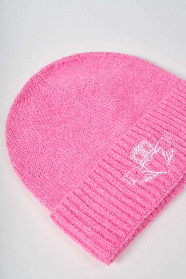 Carraig Donn Pink Knit White Embroidered Claddagh Design Hat