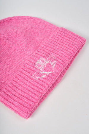 Carraig Donn Pink Knit White Embroidered Claddagh Design Hat