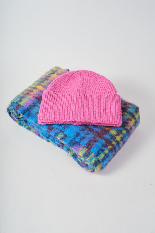 Carraig Donn Pink Knitted Beanie & Multicolour Tartan Scarf Gift Set