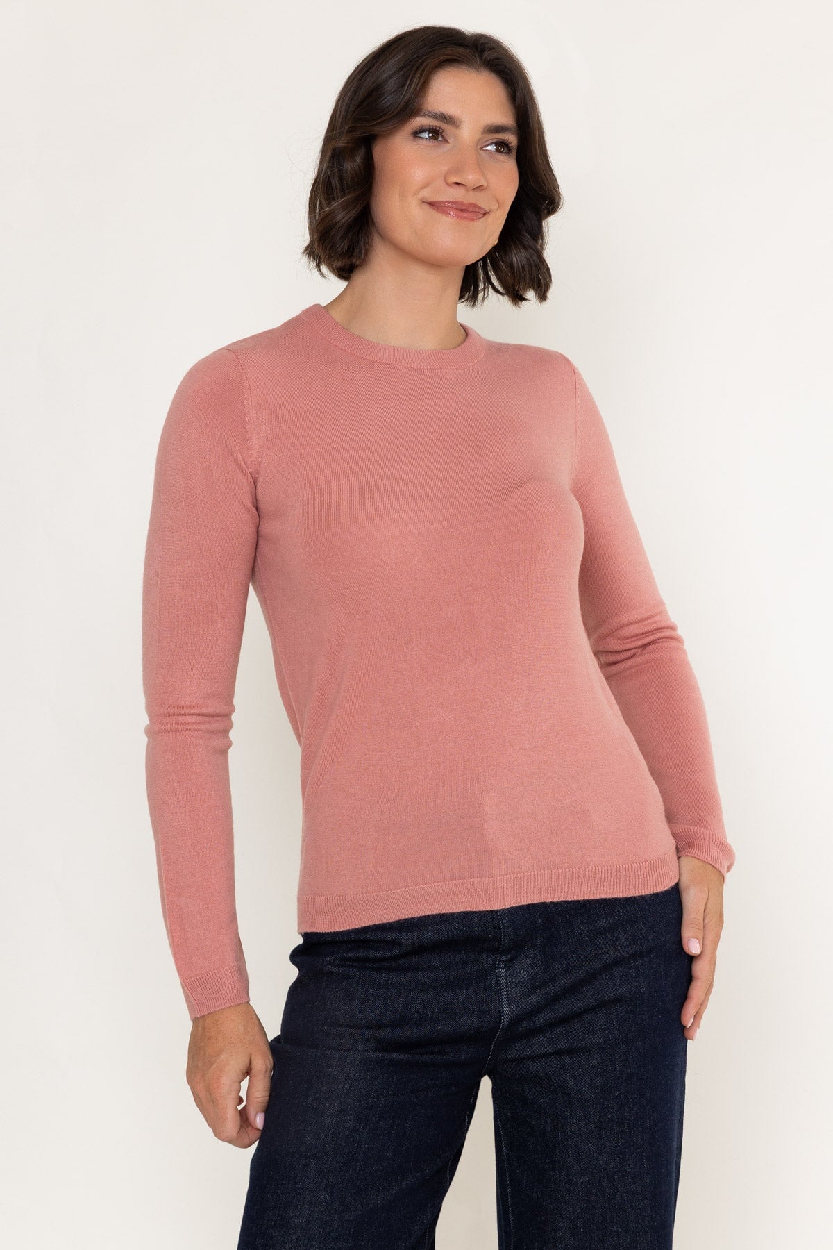 Pink Knitted Crew Neck Long Sleeve Jumper