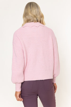 Carraig Donn Pink Knitted Embroidered Flower Long Sleeve Cardigan