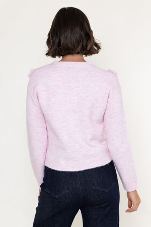 Carraig Donn Pink Knitted Floral Applique V-Neck Long Sleeve Cardigan