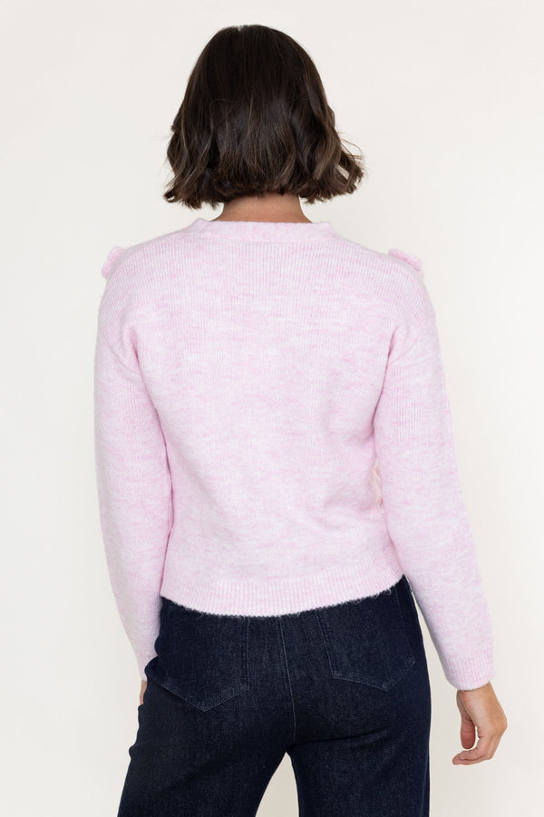 Carraig Donn Pink Knitted Floral Applique V-Neck Long Sleeve Cardigan