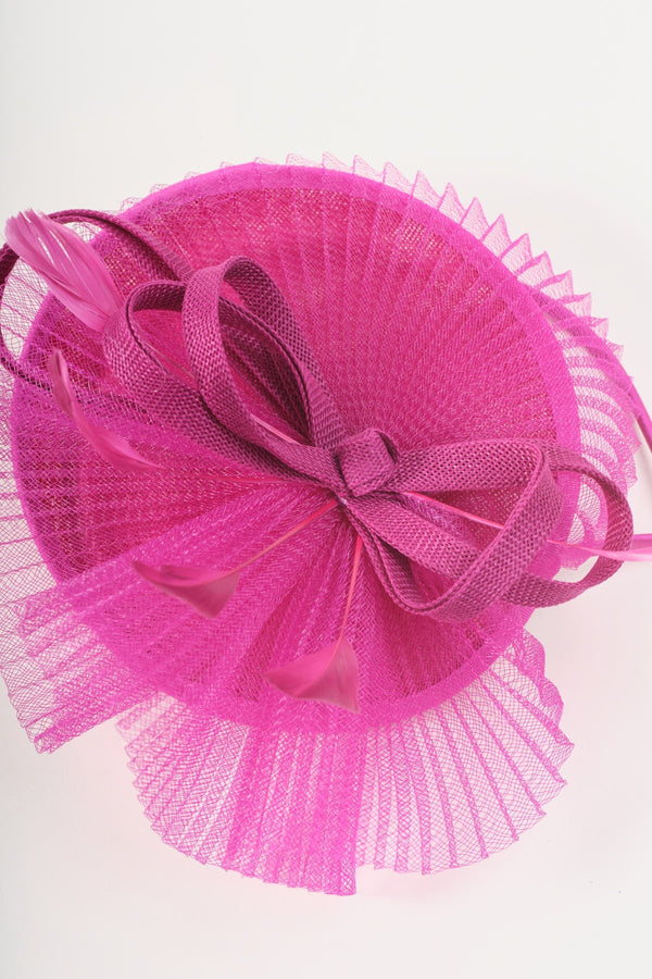 Carraig Donn Pink Large Pleated Mesh Disc Bow Fascinator Headband