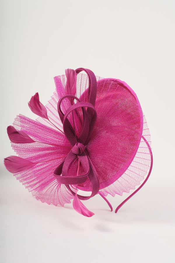 Carraig Donn Pink Large Pleated Mesh Disc Bow Fascinator Headband