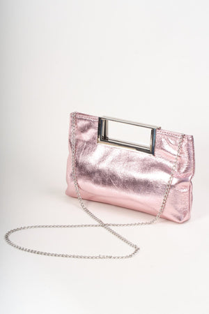 Carraig Donn Pink Metallic Faux Leather Frame Handle Rectangle Clutch Bag