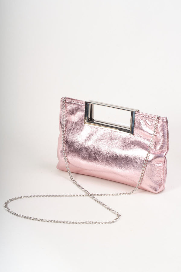 Carraig Donn Pink Metallic Faux Leather Frame Handle Rectangle Clutch Bag