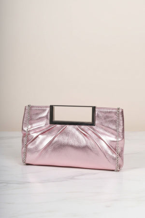 Carraig Donn Pink Metallic Faux Leather Frame Handle Rectangle Clutch Bag