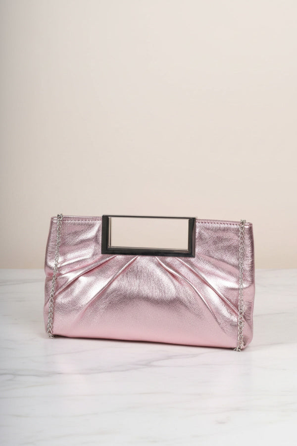 Carraig Donn Pink Metallic Faux Leather Frame Handle Rectangle Clutch Bag