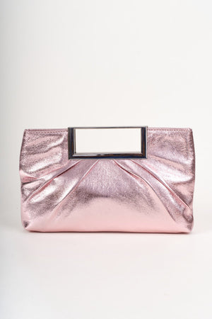 Carraig Donn Pink Metallic Faux Leather Frame Handle Rectangle Clutch Bag