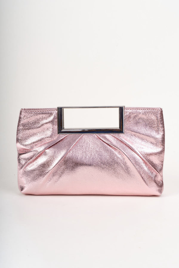Carraig Donn Pink Metallic Faux Leather Frame Handle Rectangle Clutch Bag