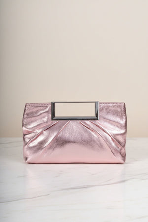 Carraig Donn Pink Metallic Faux Leather Frame Handle Rectangle Clutch Bag
