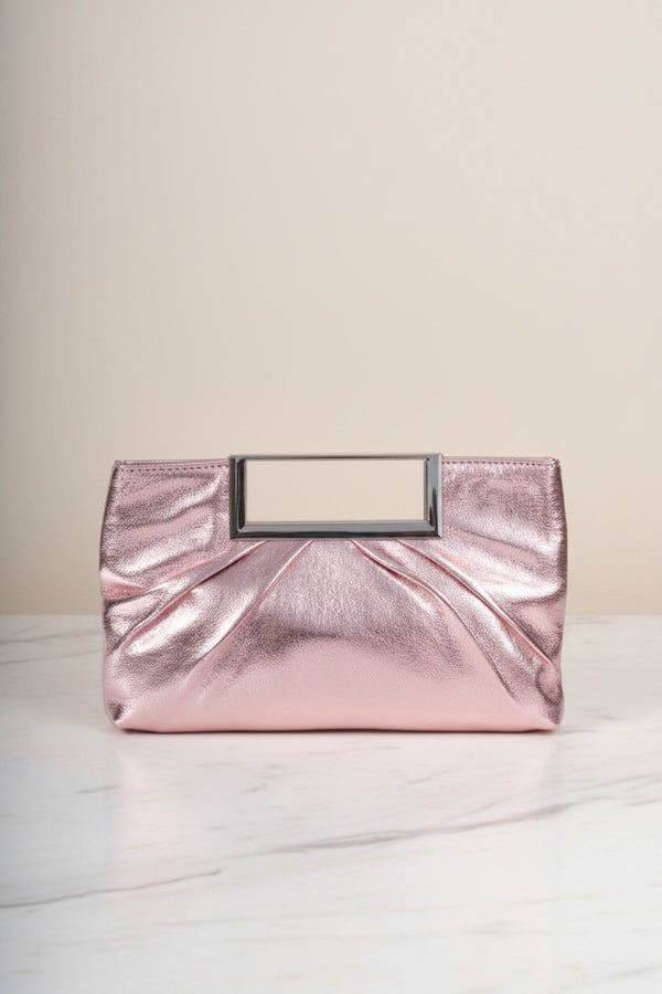 Carraig Donn Pink Metallic Faux Leather Frame Handle Rectangle Clutch Bag