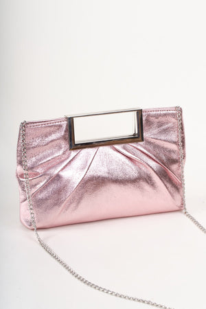 Carraig Donn Pink Metallic Faux Leather Frame Handle Rectangle Clutch Bag