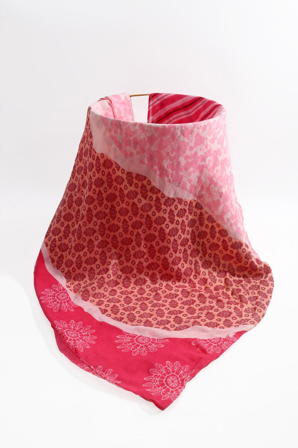 Carraig Donn Pink Mixed Pattern Print Cotton & Viscose Blend Scarf