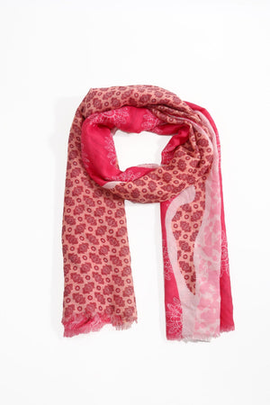 Carraig Donn Pink Mixed Pattern Print Cotton & Viscose Blend Scarf