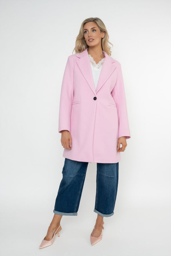 Carraig Donn Pink One Button Longline Coat