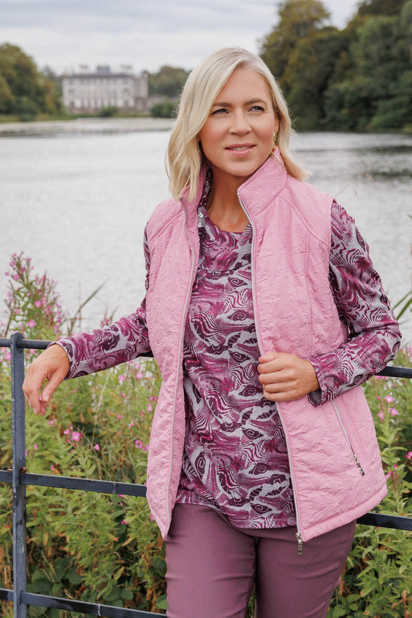 Carraig Donn Pink Padded Quilted High Neck Zip Pocket Gilet
