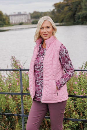 Carraig Donn Pink Padded Quilted High Neck Zip Pocket Gilet