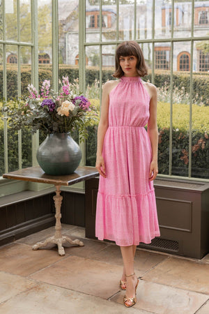 Carraig Donn Pink Polka Dot Halter Neck Midi Dress